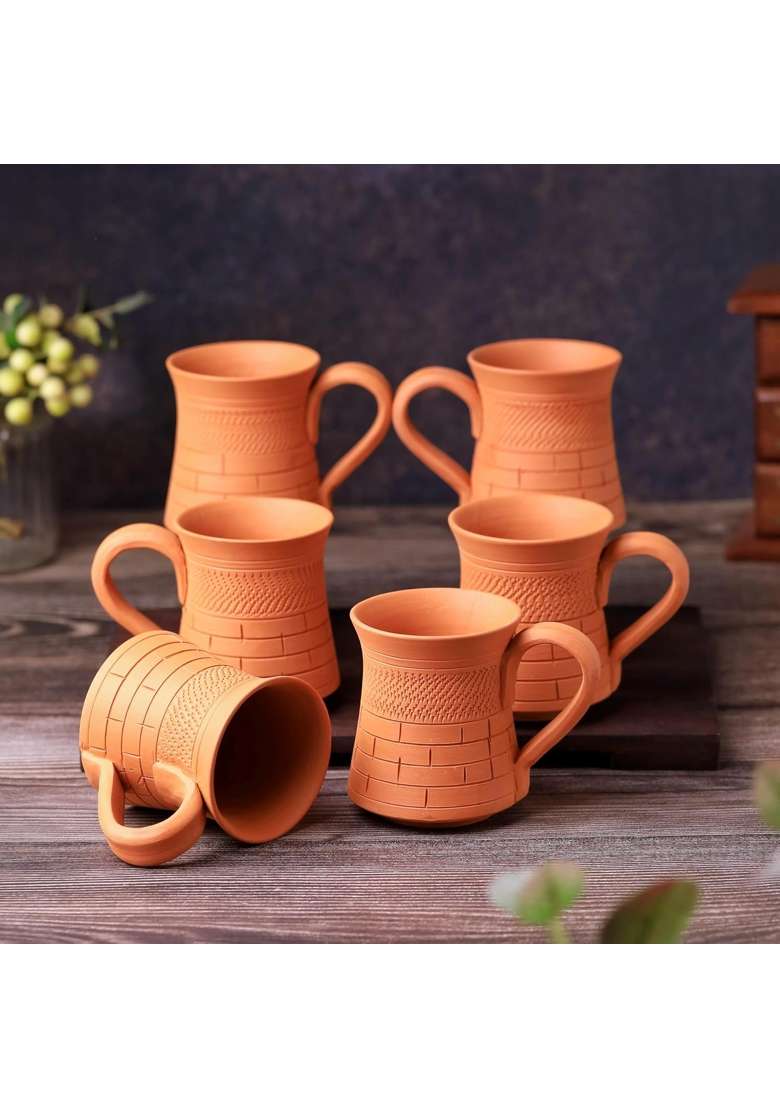 THE HANDICRAFTIAN Handcrafted Terracotta Coffee Mug | 2-Piece Set | Microwave Safe - Indya