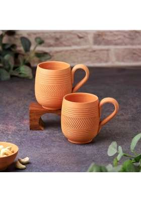 THE HANDICRAFTIAN Handcrafted Terracotta Coffee Mug | 2-Piece Set | Microwave Safe