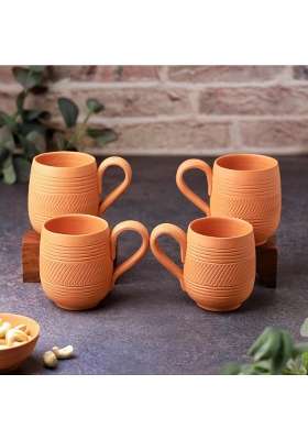 THE HANDICRAFTIAN Handcrafted Terracotta Coffee Mug | 2-Piece Set | Microwave Safe