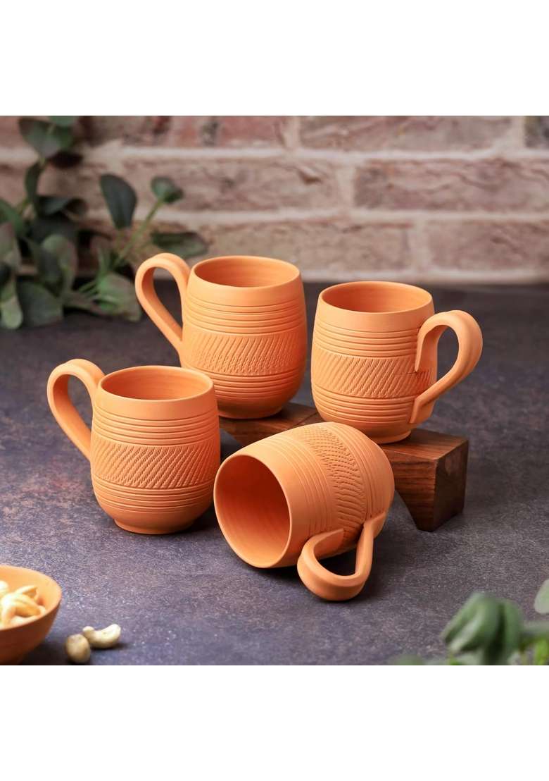 THE HANDICRAFTIAN Handcrafted Terracotta Coffee Mug | 2-Piece Set | Microwave Safe - Indya