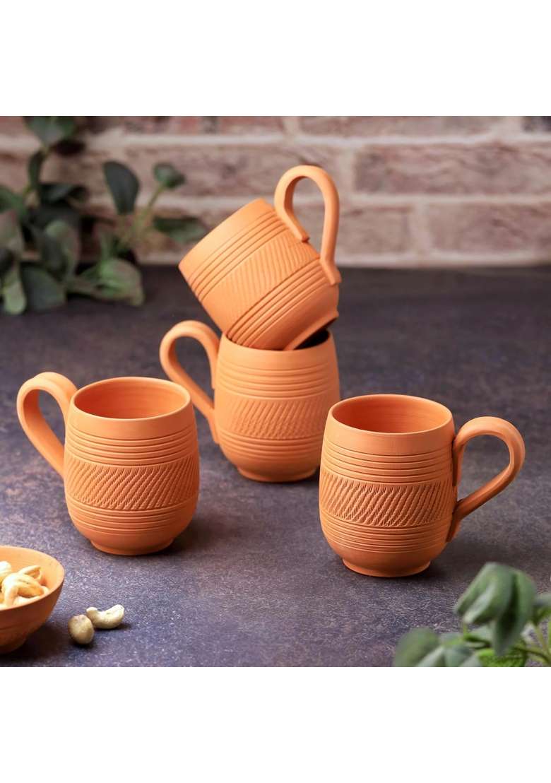 THE HANDICRAFTIAN Handcrafted Terracotta Coffee Mug | 2-Piece Set | Microwave Safe - Indya