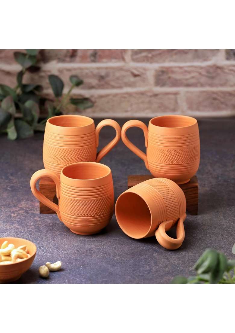 THE HANDICRAFTIAN Handcrafted Terracotta Coffee Mug | 2-Piece Set | Microwave Safe - Indya