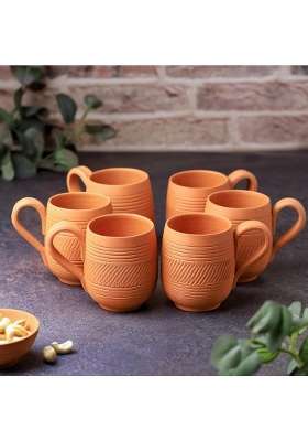 THE HANDICRAFTIAN Handcrafted Terracotta Coffee Mug | 2-Piece Set | Microwave Safe