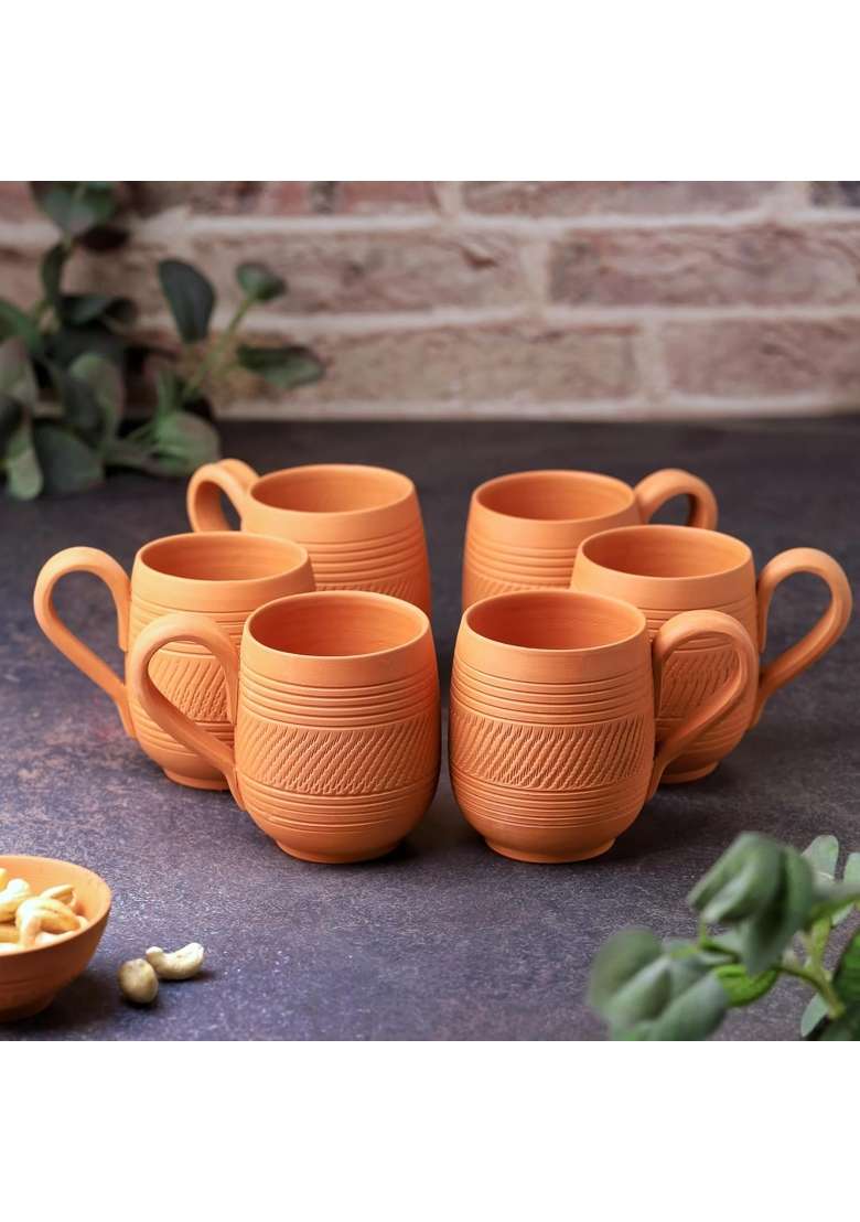 THE HANDICRAFTIAN Handcrafted Terracotta Coffee Mug | 2-Piece Set | Microwave Safe - Indya
