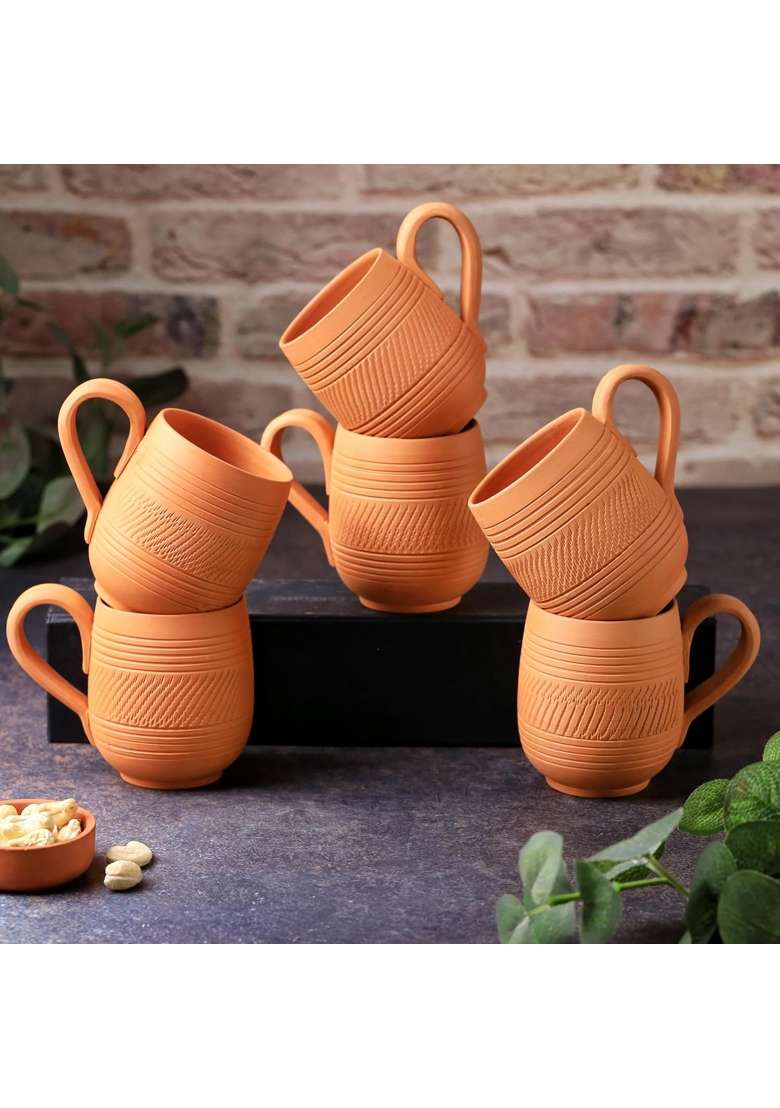 THE HANDICRAFTIAN Handcrafted Terracotta Coffee Mug | 2-Piece Set | Microwave Safe - Indya