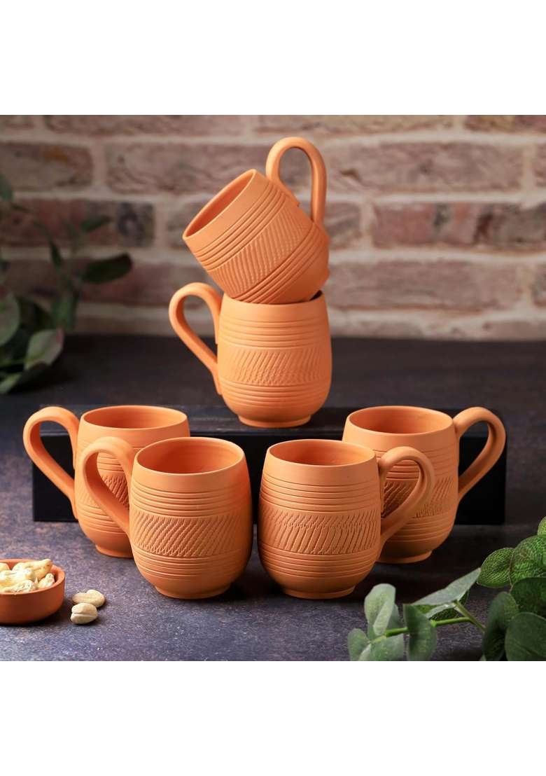 THE HANDICRAFTIAN Handcrafted Terracotta Coffee Mug | 2-Piece Set | Microwave Safe - Indya