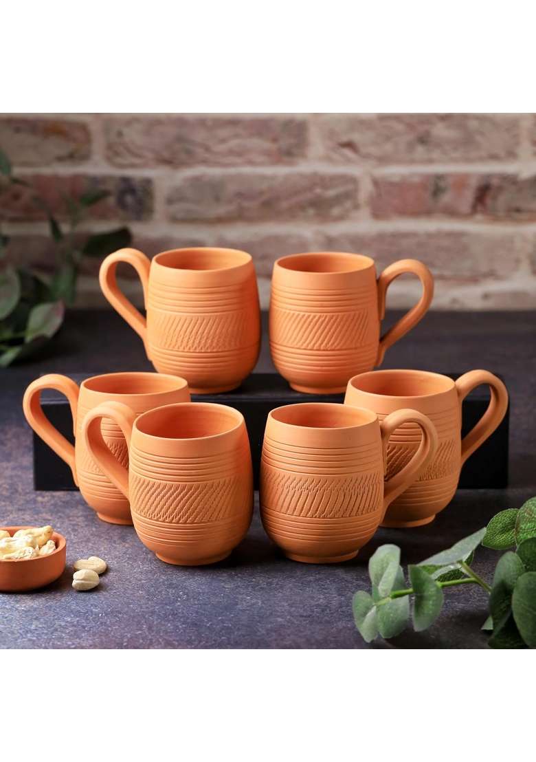 THE HANDICRAFTIAN Handcrafted Terracotta Coffee Mug | 2-Piece Set | Microwave Safe - Indya