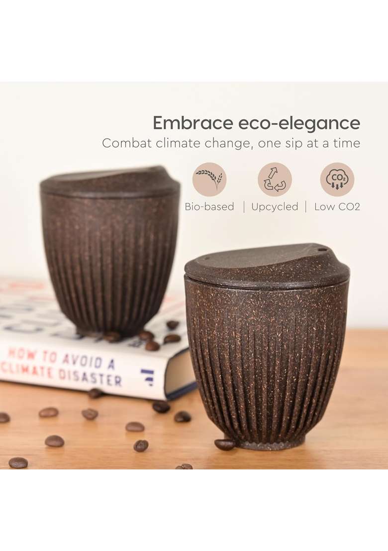 Eha Earth-Friendly Retro Coffee Cup | 250 ml | 8.5 fl oz | 4-Piece Set | Microwave Safe | With Lid - Indya