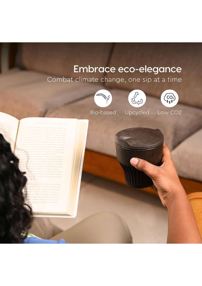 Eha Earth Friendly Rafter Coffee Mug with Lid | 250 ml | 8.5 fl oz | Microwave Safe - Indya
