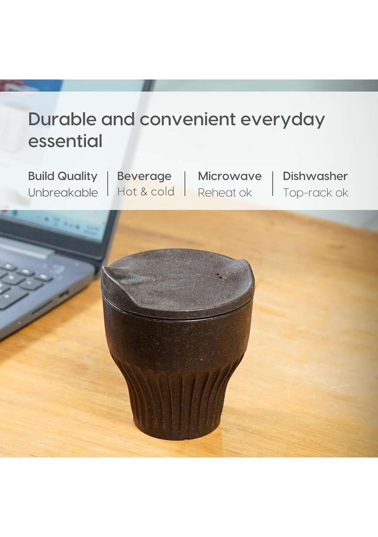Eha Earth Friendly Rafter Coffee Mug with Lid | 250 ml | 8.5 fl oz | Microwave Safe - Indya