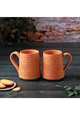 THE HANDICRAFTIAN Handcrafted Terracotta Nawabi Jumbo Mug Set | 350 ml | 11.8 fl oz | 2-Piece Set | Microwave Safe