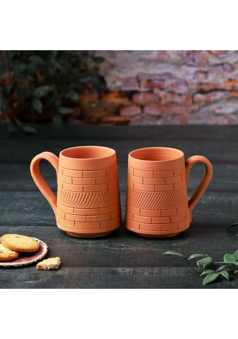 THE HANDICRAFTIAN Handcrafted Terracotta Nawabi Jumbo Mug Set | 350 ml | 11.8 fl oz | 2-Piece Set | Microwave Safe - Indya