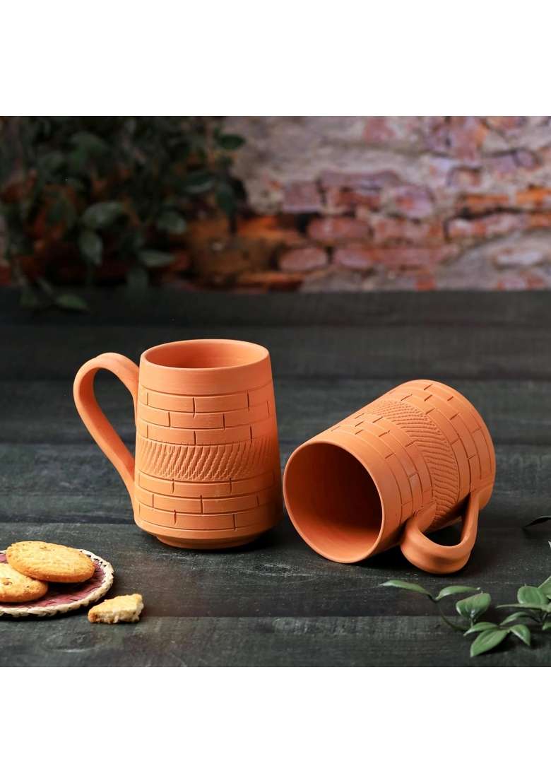 THE HANDICRAFTIAN Handcrafted Terracotta Nawabi Jumbo Mug Set | 350 ml | 11.8 fl oz | 2-Piece Set | Microwave Safe - Indya