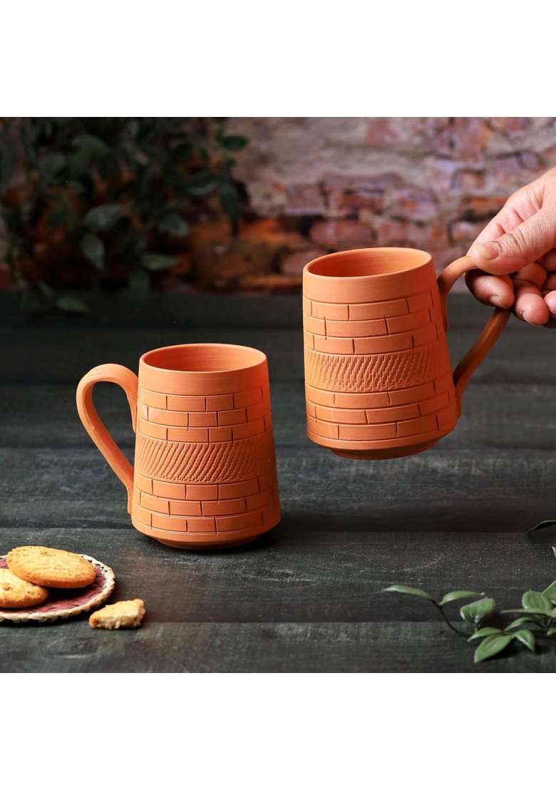THE HANDICRAFTIAN Handcrafted Terracotta Nawabi Jumbo Mug Set | 350 ml | 11.8 fl oz | 2-Piece Set | Microwave Safe - Indya