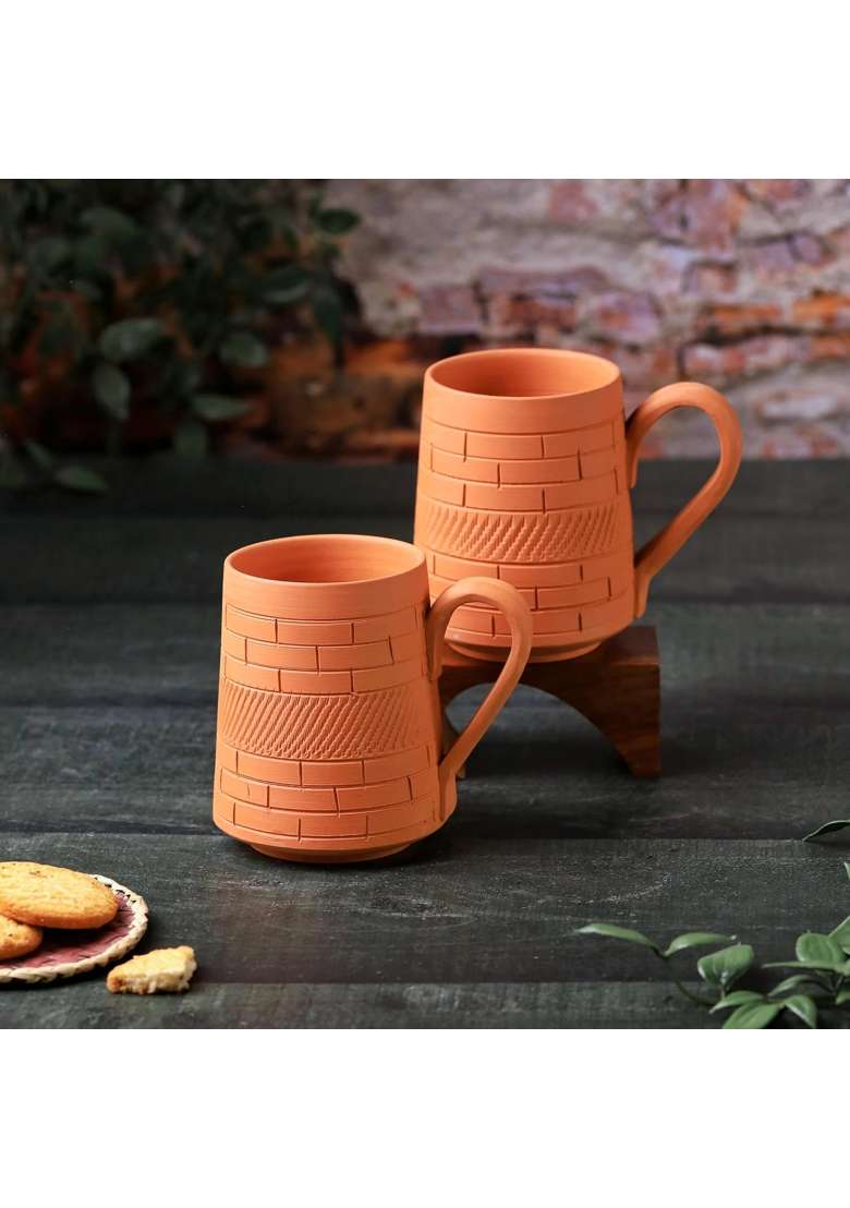 THE HANDICRAFTIAN Handcrafted Terracotta Nawabi Jumbo Mug Set | 350 ml | 11.8 fl oz | 2-Piece Set | Microwave Safe - Indya