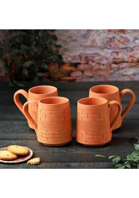 THE HANDICRAFTIAN Handcrafted Terracotta Nawabi Jumbo Mug Set | 350 ml | 11.8 fl oz | 4-Piece Set | Microwave Safe