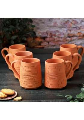 THE HANDICRAFTIAN Handcrafted Terracotta Nawabi Jumbo Mug Set | 350 ml | 11.8 fl oz | 6-Piece Set | Microwave Safe