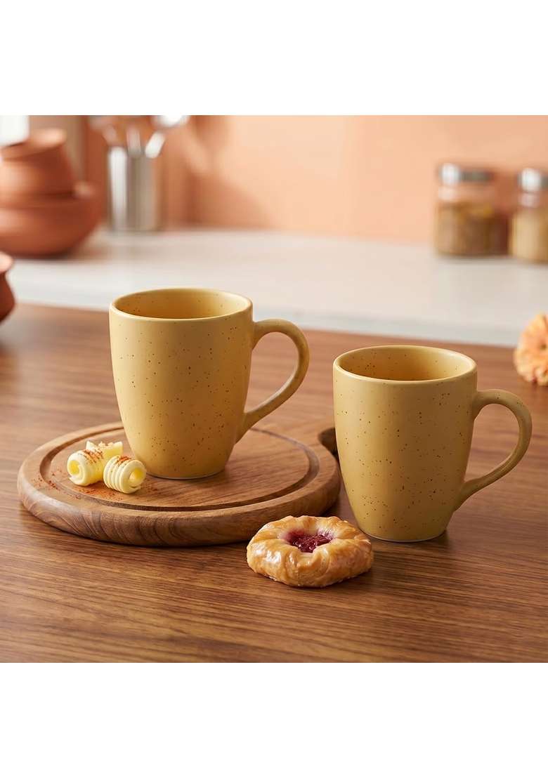 The Earth Store Mustard Marble Matte Coffee Mug | 300 ml | 10.1 fl oz | 2-Piece Set | Dishwasher Safe | Microwave Safe - Indya
