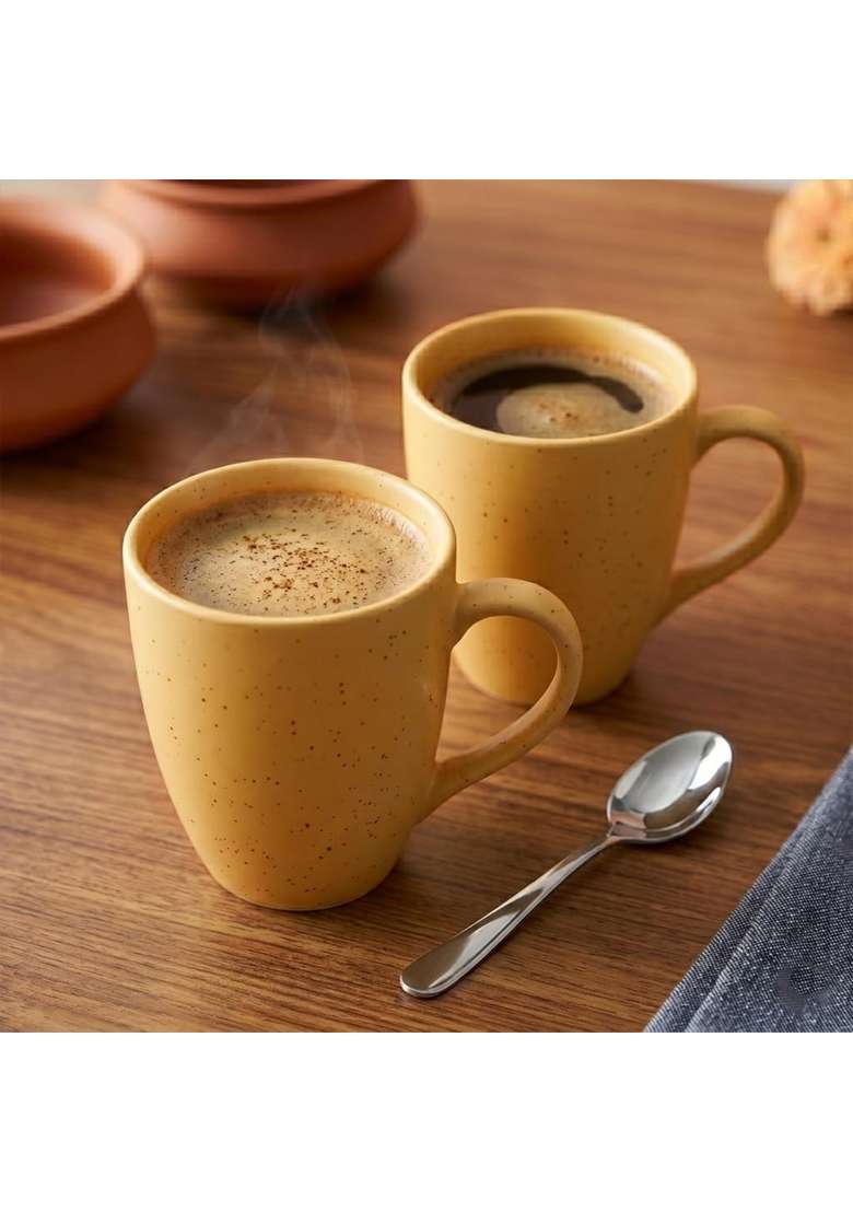 The Earth Store Mustard Marble Matte Coffee Mug | 300 ml | 10.1 fl oz | 6-Piece Set | Dishwasher Safe | Microwave Safe - Indya