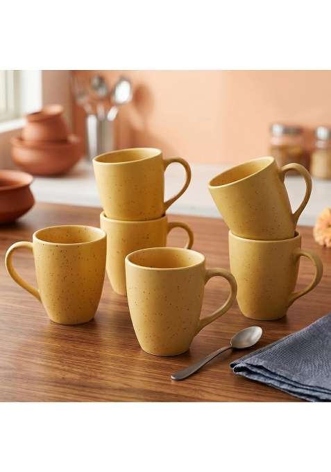 The Earth Store Mustard Marble Matte Coffee Mug | 300 ml | 10.1 fl oz | 6-Piece Set | Dishwasher Safe | Microwave Safe