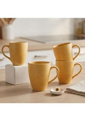 The Earth Store Mustard Marble Matte Coffee Mug | 300 ml | 10.1 fl oz | 4-Piece Set | Dishwasher Safe | Microwave Safe