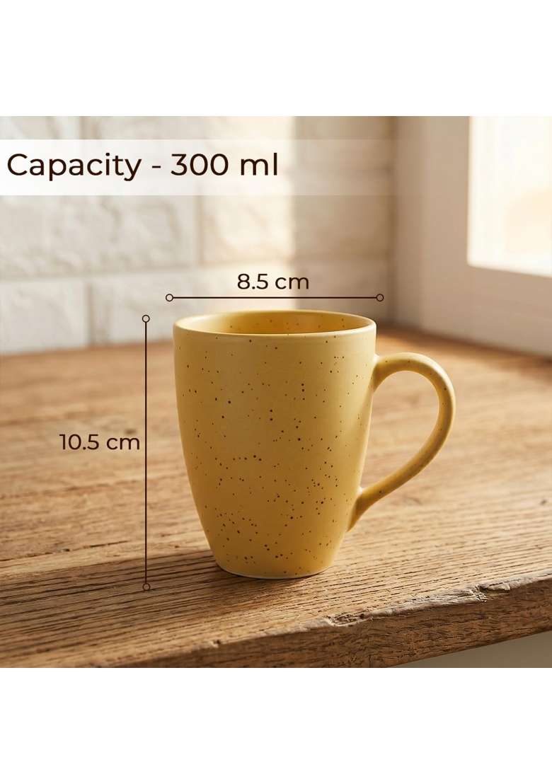 The Earth Store Mustard Marble Matte Coffee Mug | 300 ml | 10.1 fl oz | 4-Piece Set | Dishwasher Safe | Microwave Safe - Indya