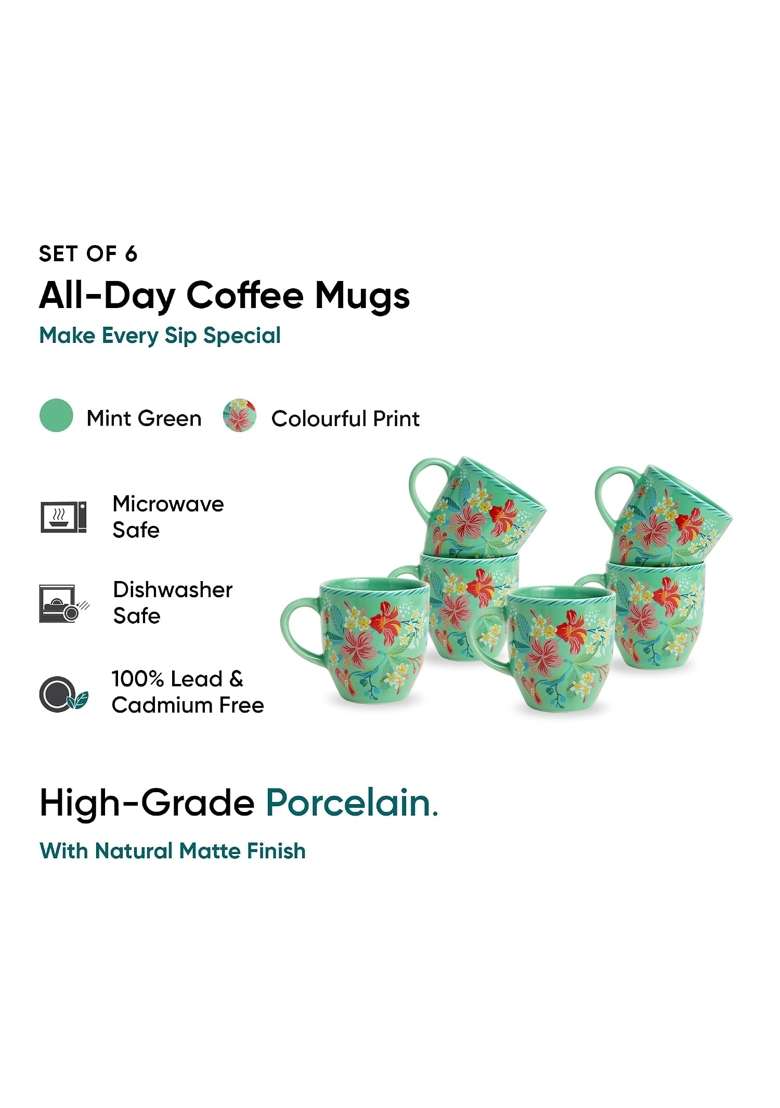 Shay Ceramic Coffee Mug Set | 300 ml | 10.1 fl oz | 6-Piece Set | Microwave Safe - Indya