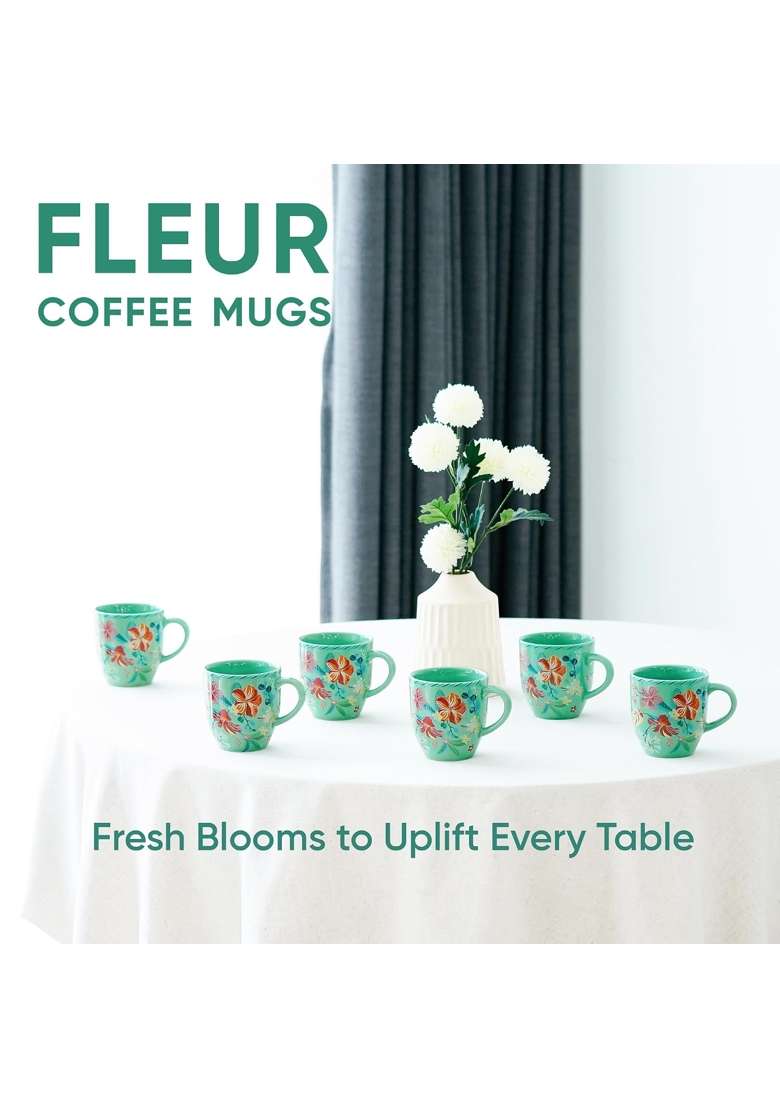 Shay Ceramic Coffee Mug Set | 300 ml | 10.1 fl oz | 6-Piece Set | Microwave Safe - Indya
