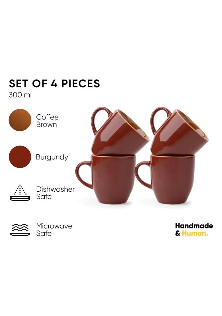 Shay Ceramic Coffee Mug Set | 300 ml | 10.1 fl oz | 4-Piece Set | Microwave Safe - Indya