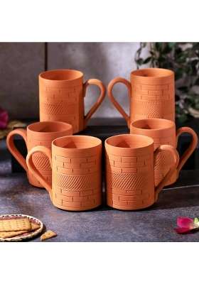 THE HANDICRAFTIAN Handcrafted Terracotta Kohinoor Jumbo Mug Set | 350 ml | 11.8 fl oz | 6-Piece Set | Microwave Safe