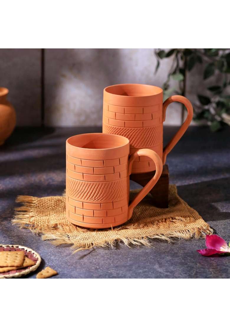 THE HANDICRAFTIAN Handcrafted Terracotta Kohinoor Jumbo Mug Set | 350 ml | 11.8 fl oz | 2-Piece Set | Microwave Safe - Indya