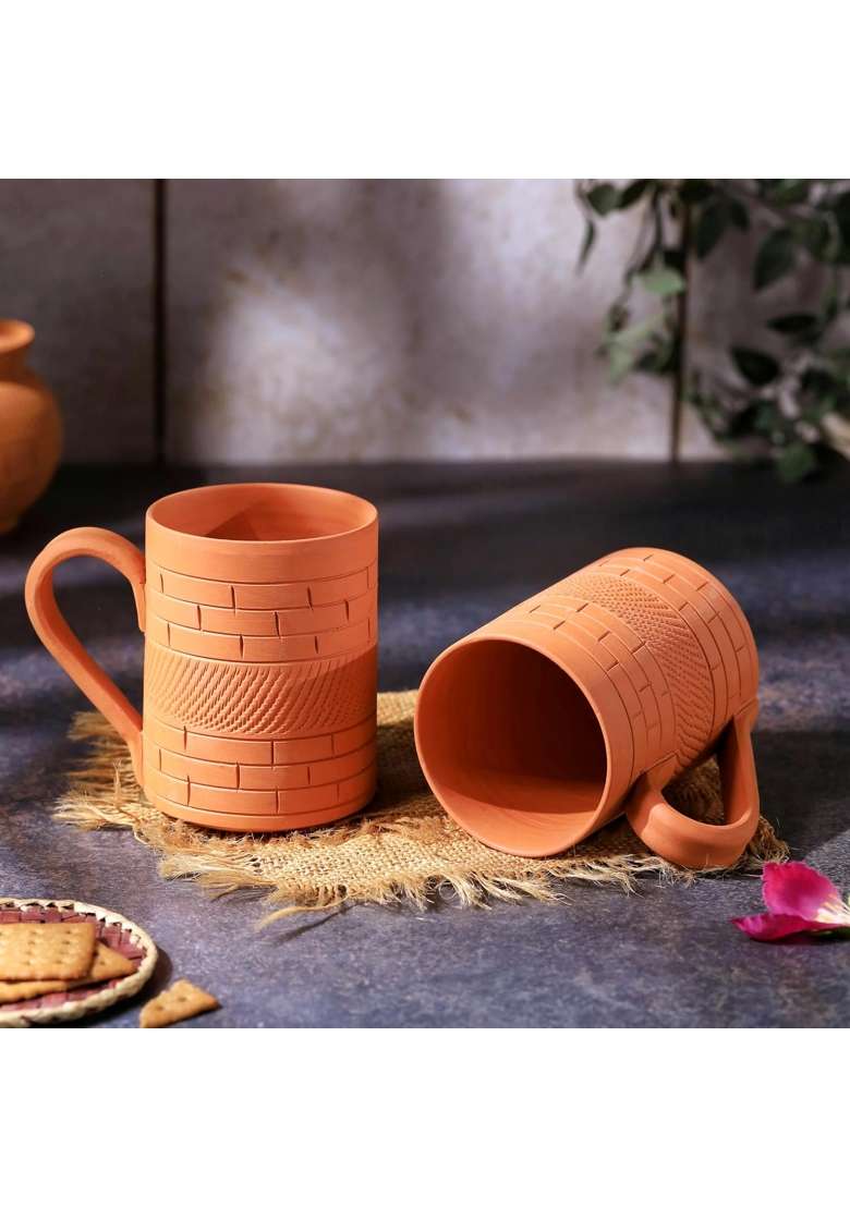 THE HANDICRAFTIAN Handcrafted Terracotta Kohinoor Jumbo Mug Set | 350 ml | 11.8 fl oz | 2-Piece Set | Microwave Safe - Indya