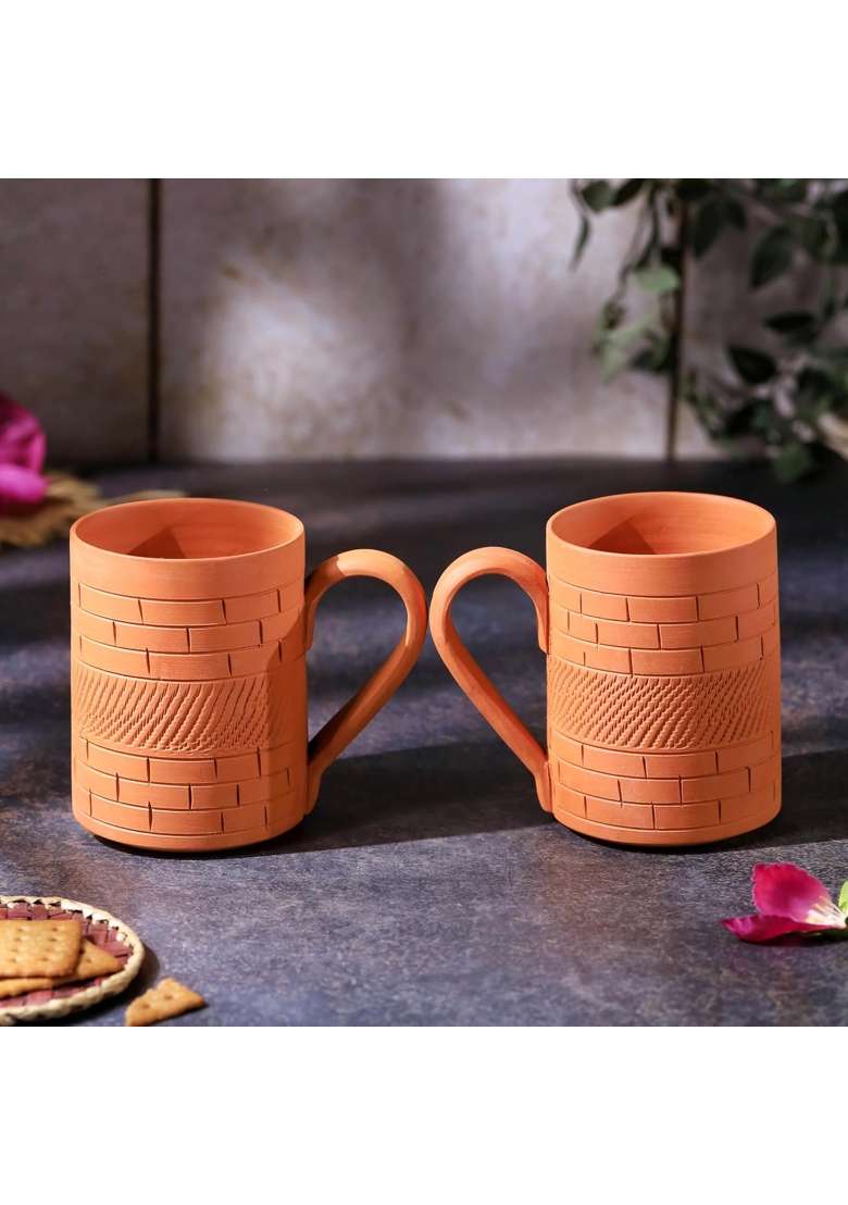 THE HANDICRAFTIAN Handcrafted Terracotta Kohinoor Jumbo Mug Set | 350 ml | 11.8 fl oz | 2-Piece Set | Microwave Safe - Indya