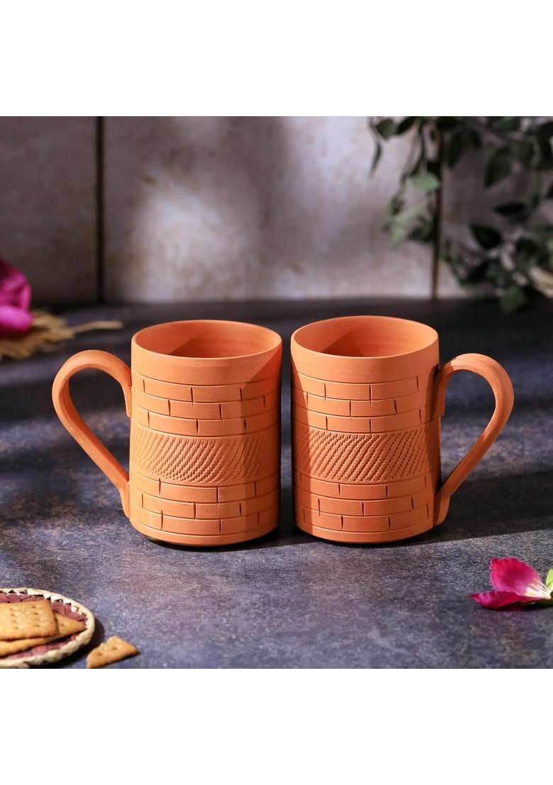 THE HANDICRAFTIAN Handcrafted Terracotta Kohinoor Jumbo Mug Set | 350 ml | 11.8 fl oz | 2-Piece Set | Microwave Safe - Indya