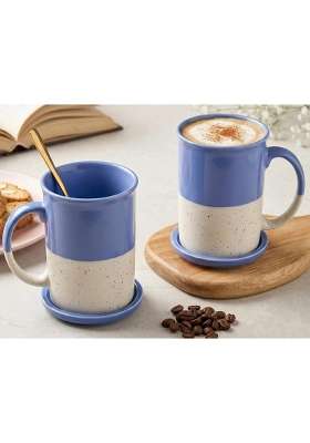 Bodhi House Ceramic Tea Mug with Coaster | 300 ml | 10.1 fl oz | 2-Piece Set