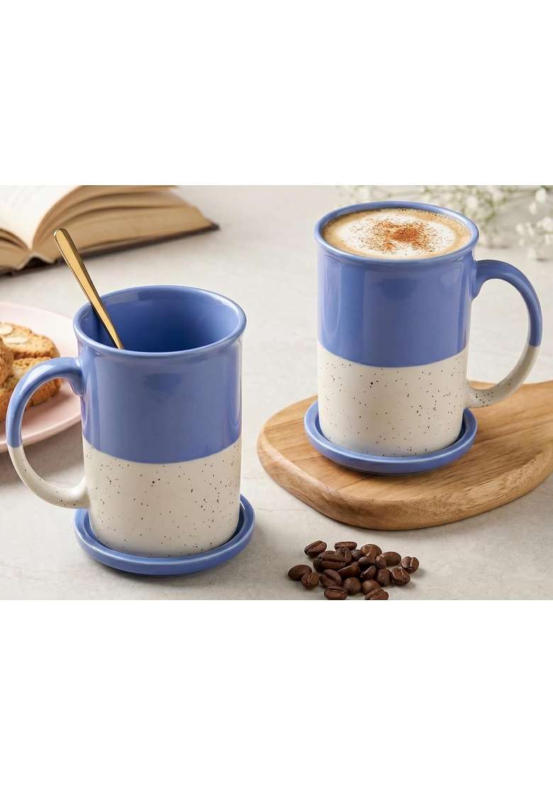 Bodhi House Ceramic Tea Mug with Coaster | 300 ml | 10.1 fl oz | 2-Piece Set - Indya