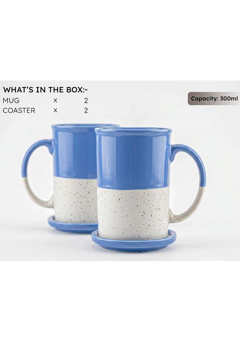 Bodhi House Ceramic Tea Mug with Coaster | 300 ml | 10.1 fl oz | 2-Piece Set - Indya