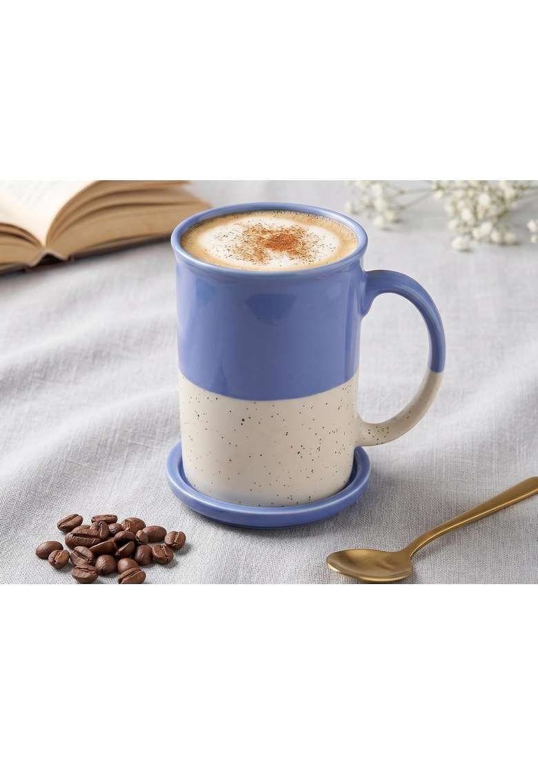Bodhi House Ceramic Tea Mug with Coaster | 300 ml | 10.1 fl oz - Indya