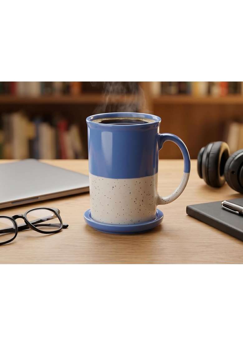 Bodhi House Ceramic Tea Mug with Coaster | 300 ml | 10.1 fl oz - Indya