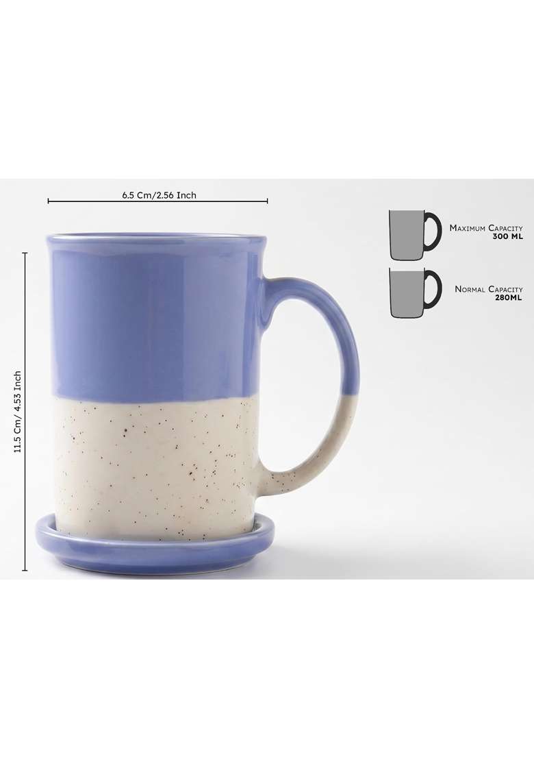 Bodhi House Ceramic Tea Mug with Coaster | 300 ml | 10.1 fl oz - Indya