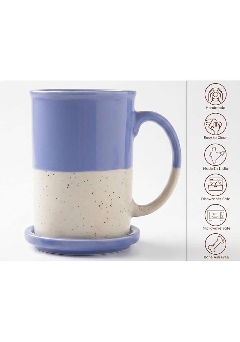 Bodhi House Ceramic Tea Mug with Coaster | 300 ml | 10.1 fl oz - Indya
