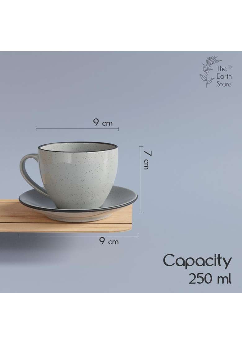 The Earth Store Grey Marble Large Ceramic Cappuccino Coffee Cup with Saucer Large Tea Cups | 250 ml | 8.5 fl oz | 2-Piece Set | Dishwasher Safe - Indya