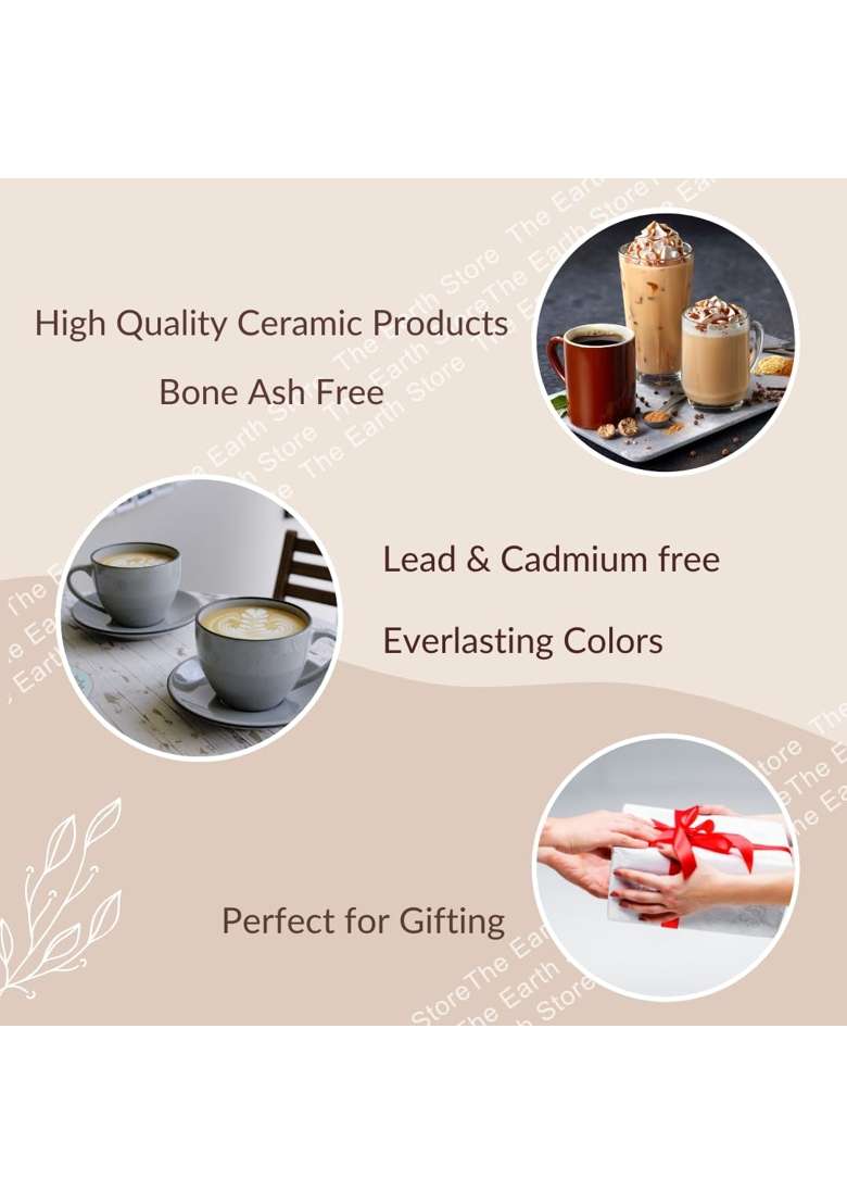 The Earth Store Grey Marble Large Ceramic Cappuccino Coffee Cup with Saucer Large Tea Cups | 250 ml | 8.5 fl oz | 2-Piece Set | Dishwasher Safe - Indya