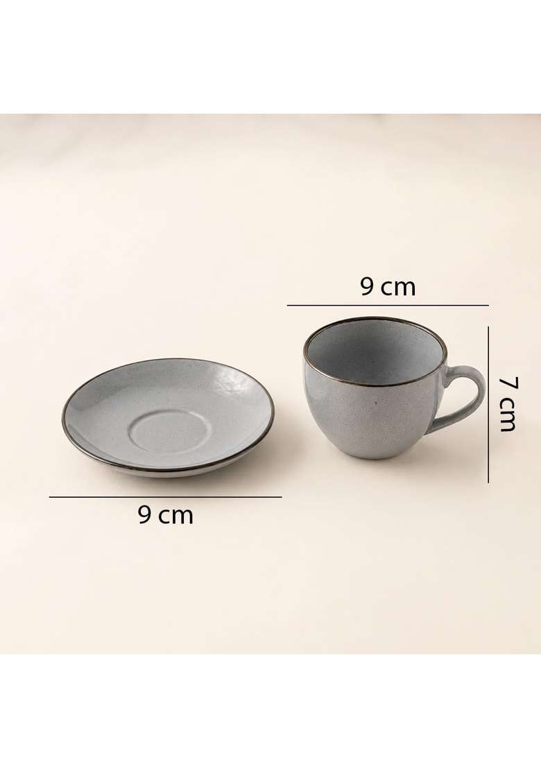 The Earth Store Grey Marble Ceramic Cappuccino Cup with Saucer | 250 ml | 8.5 fl oz | 4-Piece Set | Dishwasher Safe | Microwave Safe - Indya