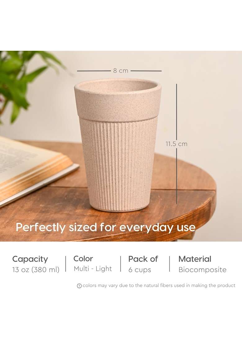 Eha Earth-Friendly Unbreakable Lassi Tumbler Drinking Glass for Water and Juice | 350 ml | 11.8 fl oz | 6-Piece Set | Microwave Safe - Indya
