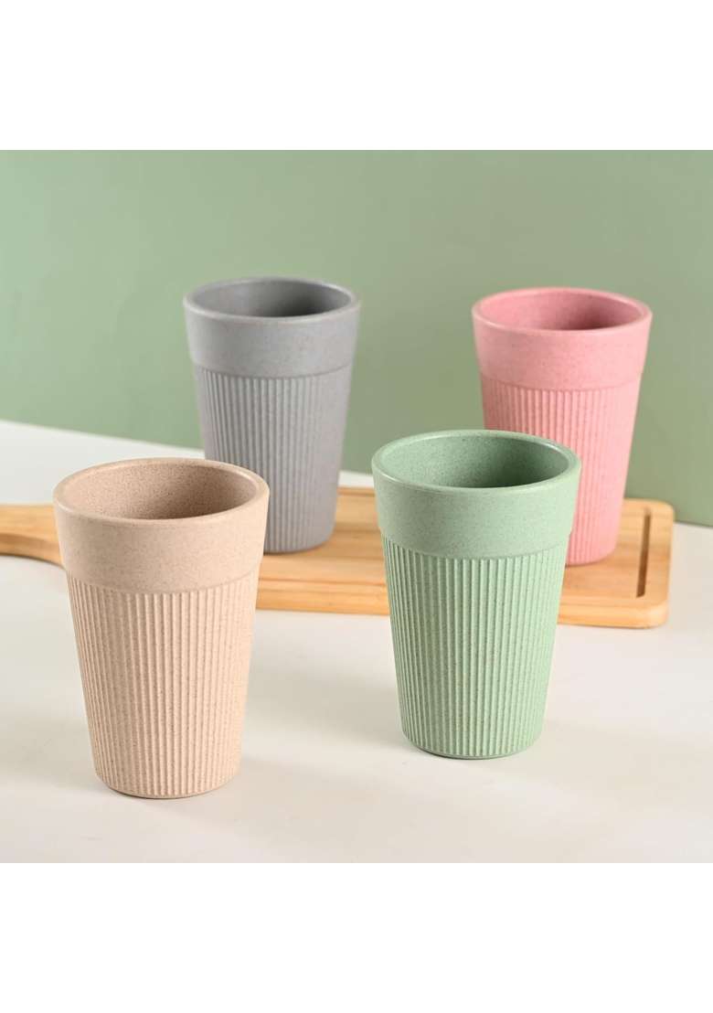 Eha Earth-Friendly Unbreakable Lassi Tumbler Drinking Glass for Water and Juice | 350 ml | 11.8 fl oz | 4-Piece Set | Microwave Safe - Indya
