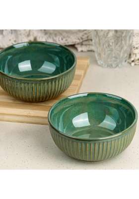 The Earth Store Glam Green Ceramic Bowl | 500 ml | 16.9 fl oz | 2-Piece Set | Microwave Safe