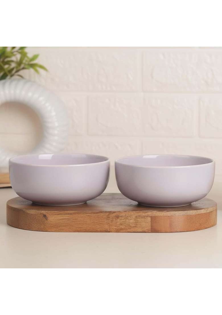 The Earth Store Lavender Ceramic Bowl Dishwasher and Microwave Safe Bowl Mixing Bowl for Snacks | 500 ml | 16.9 fl oz | 2-Piece Set - Indya