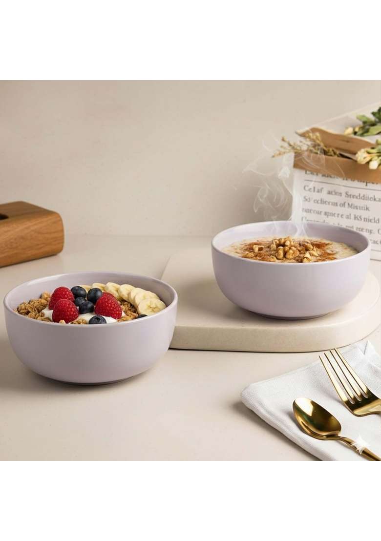 The Earth Store Lavender Ceramic Bowl Dishwasher and Microwave Safe Bowl Mixing Bowl for Snacks | 500 ml | 16.9 fl oz | 2-Piece Set - Indya