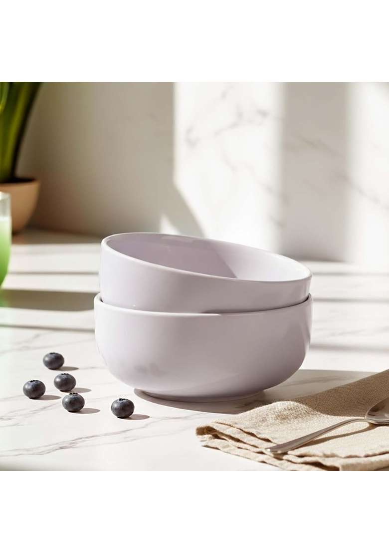 The Earth Store Lavender Ceramic Bowl Dishwasher and Microwave Safe Bowl Mixing Bowl for Snacks | 500 ml | 16.9 fl oz | 2-Piece Set - Indya